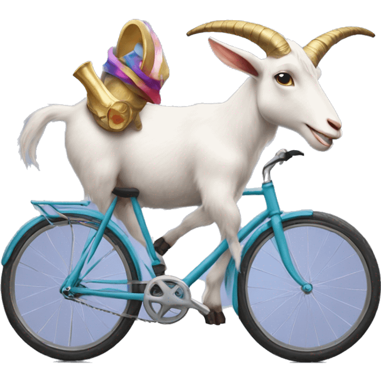 goat with unicorn horn on a bike emoji