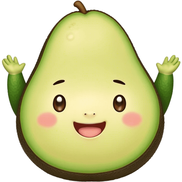 Cute Kawaii Avocado, round and cuddly, soft green with a tiny brown pit, blushing cheeks, a joyful smile, tiny arms outstretched, a warm and healthy glow! emoji