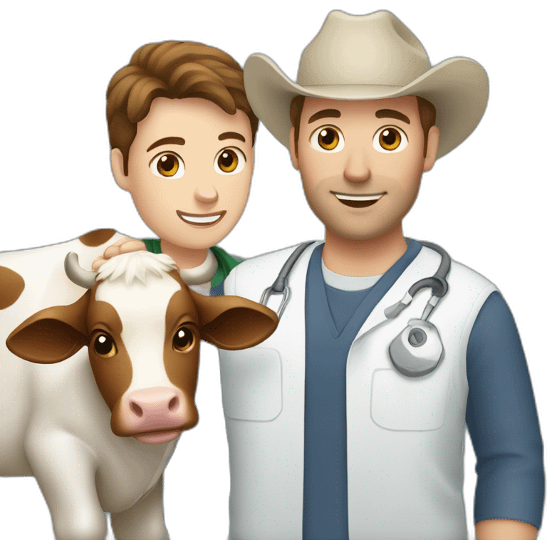 Vet man with brown hair petting a cow emoji