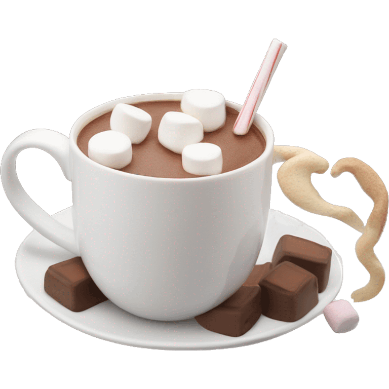 Hot chocolate in white mug and marshmallows on top emoji