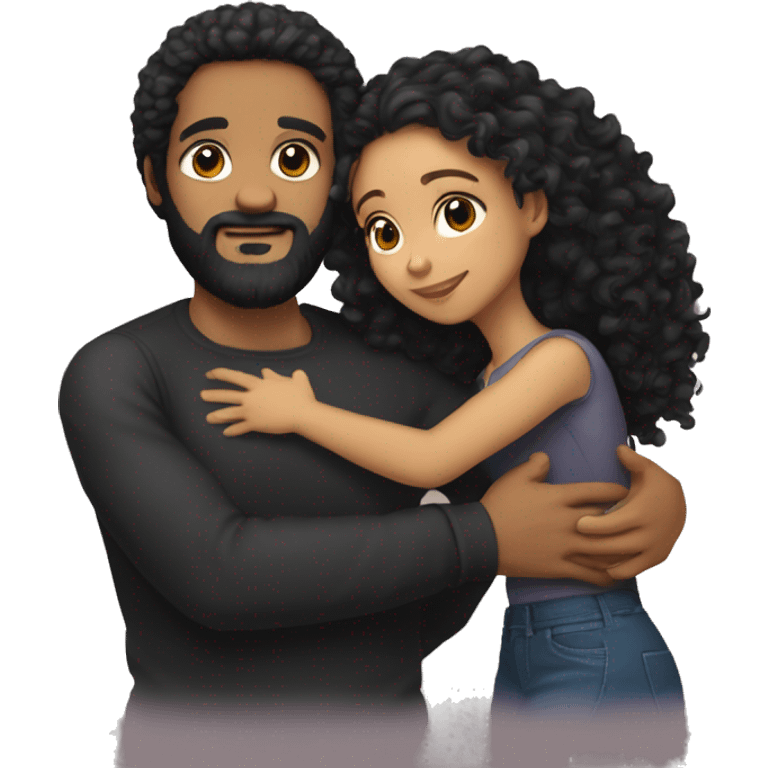 Light skin;Black long hair girl hugging with a man with black beard and curly hair emoji