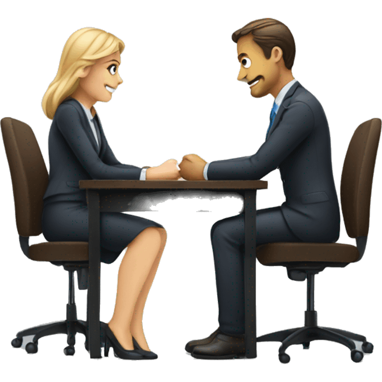 job interview people at a desk, a man and woman emoji