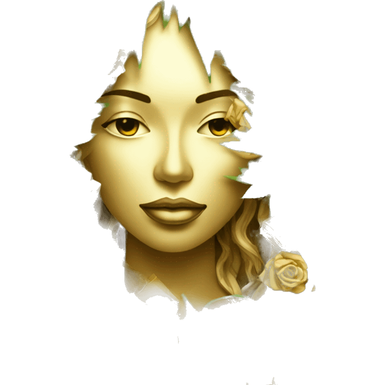  Hemp 420 lady face melting gold tropical made of 420 origami newspaper roses hemp leaves lantern fairy lights burning paper and hemp leaves in hair emoji