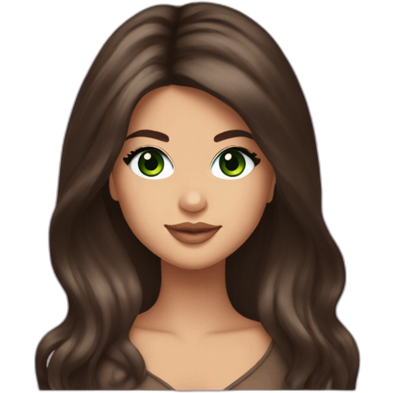 Selena Gomez with Green eyes and long chocolaté hair emoji