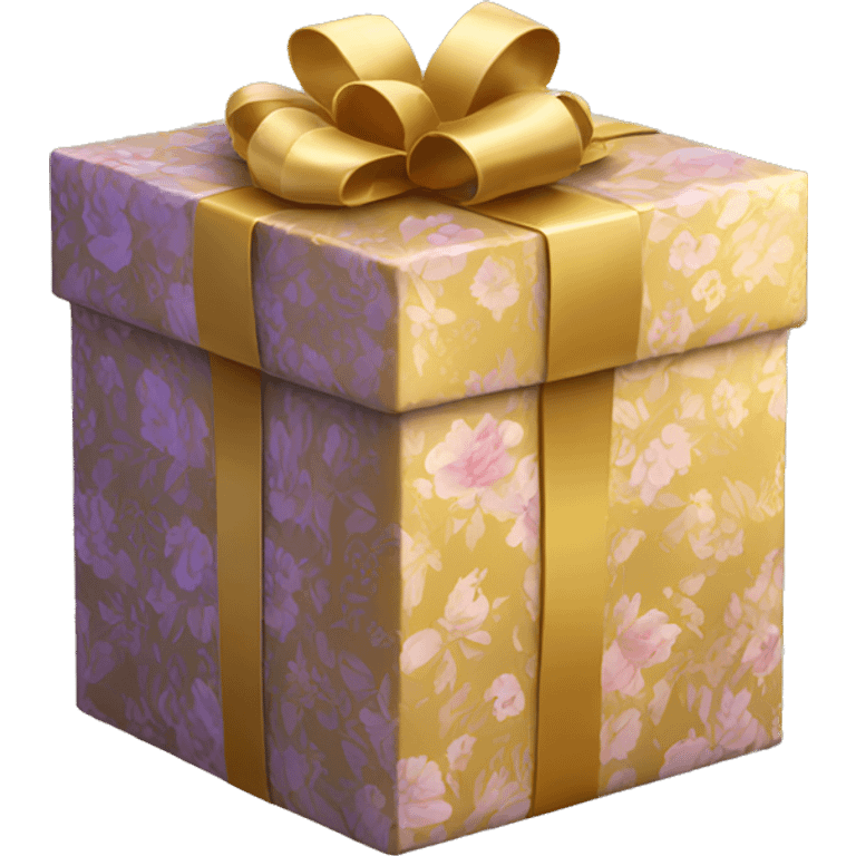 GIFTBOX Golden, with floral pattern on it. emoji