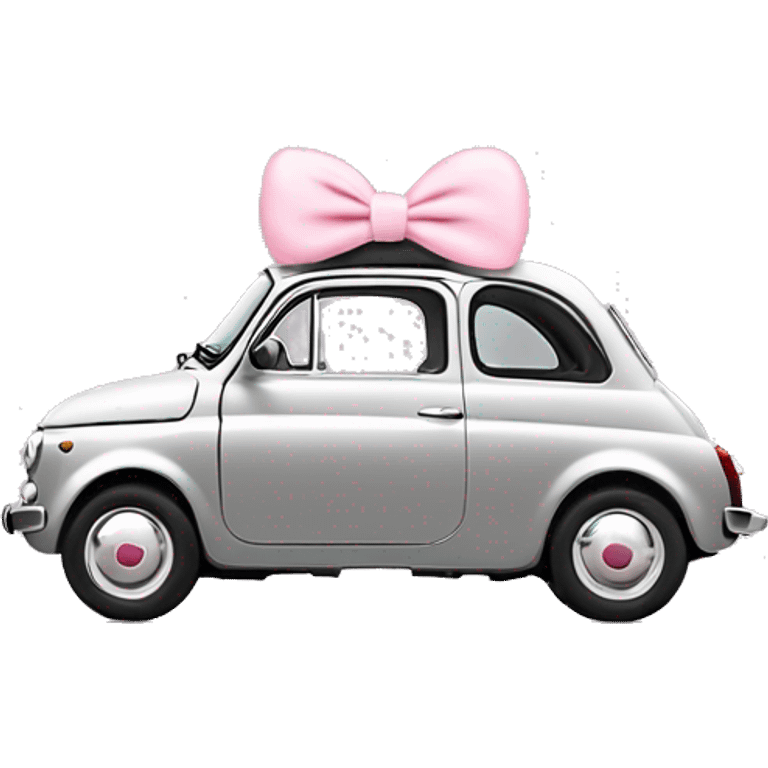 Aesthetic Light grey  Fiat 500 with cute light pink girly bow  emoji