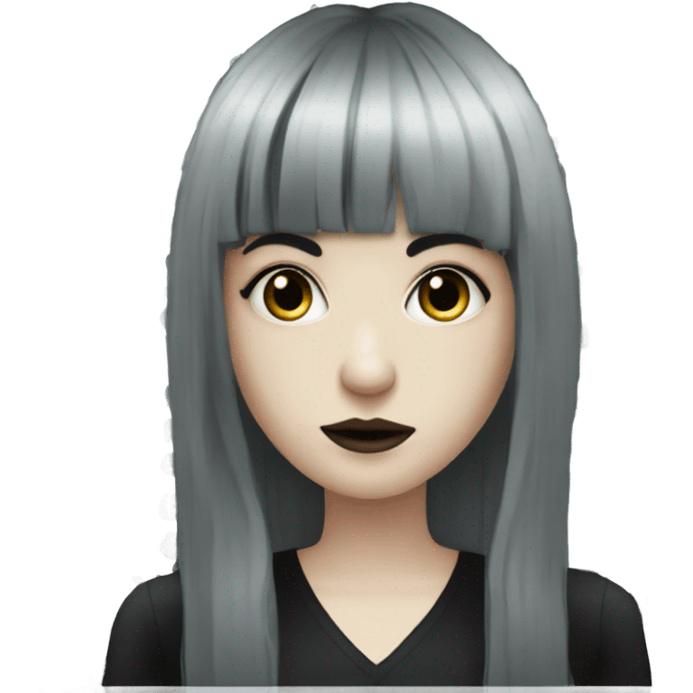 Pale Goth girl with long black hair and bangs emoji