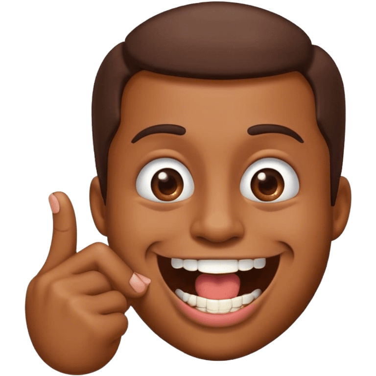 an emoji with a finger in his mouth smiling and showing his teeths  emoji