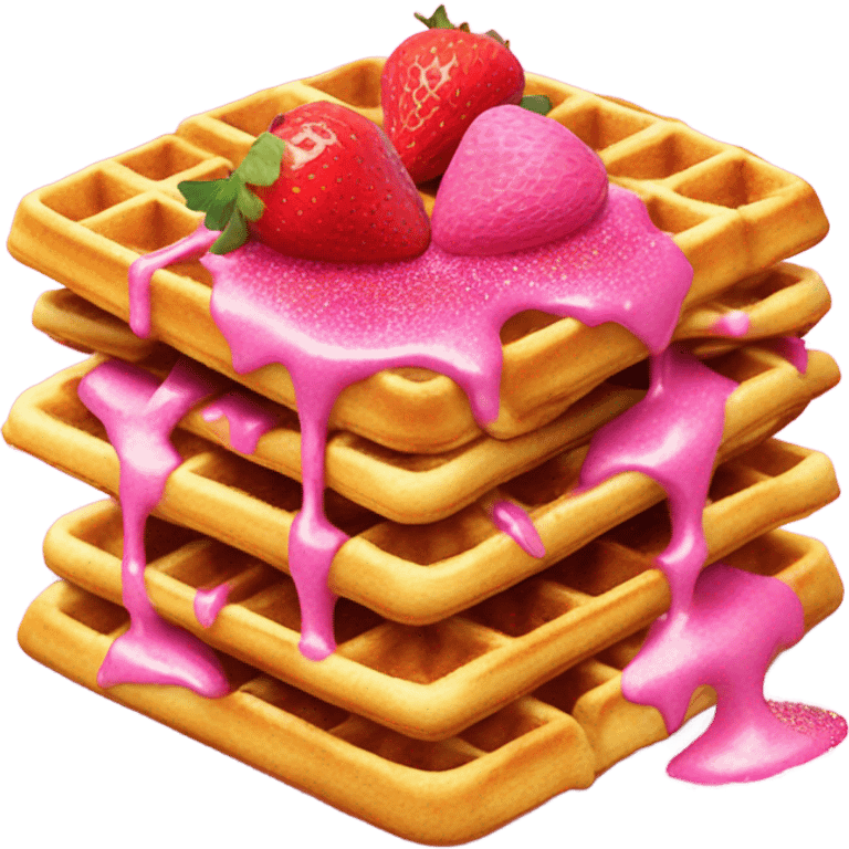 waffles with hot pink syrup and roses and strawberries with glitter   emoji