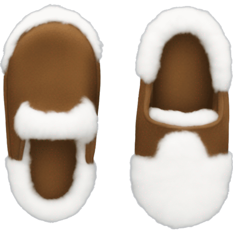 Brown pair of slippers with white fur emoji