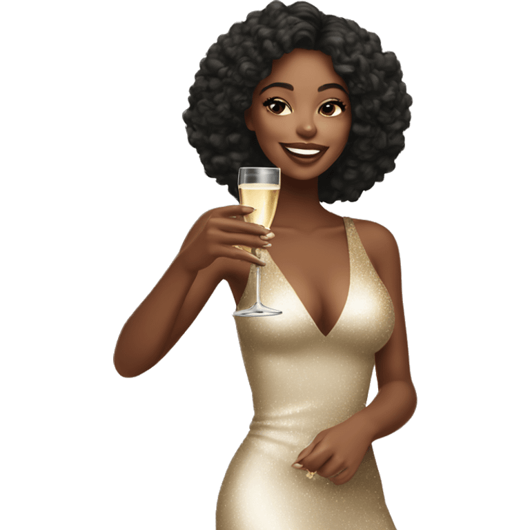 Hot chic girl with champagne in Christmas vibes emoji