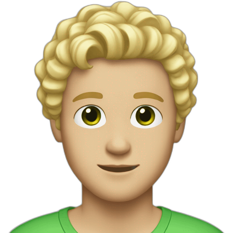 blonde twenty year old guy with side part down perm hair and green eyes emoji