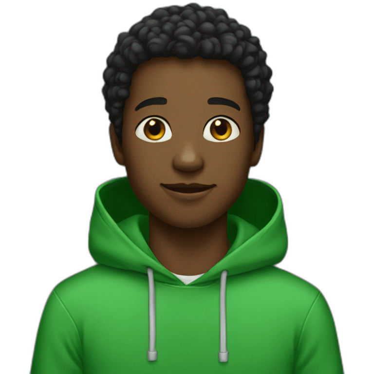 A black boy He wears a green hoodie w emoji