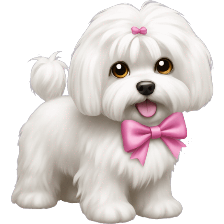 White fluffy Maltese dog with a pink bow  emoji