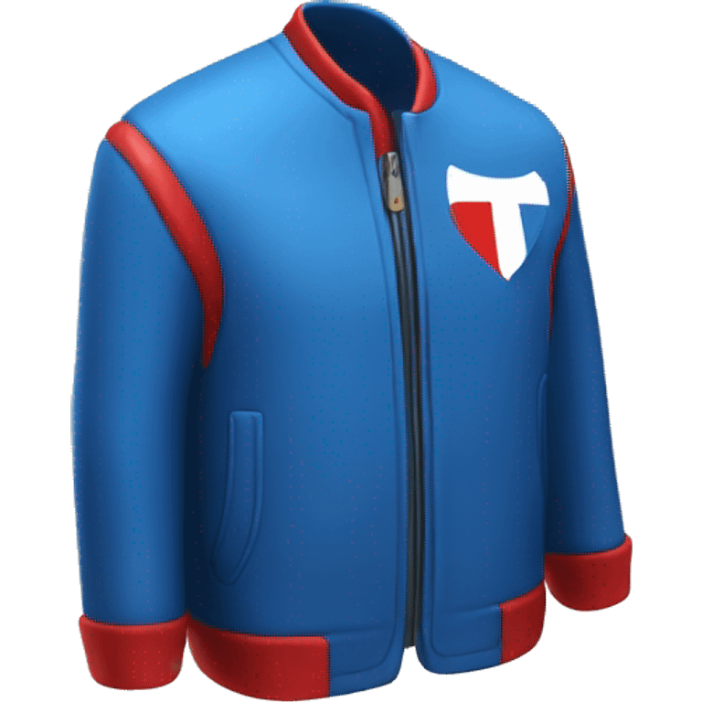 
Blue jacket with a rectangular red and white logo at the top right and inside it says TIMOLOR emoji