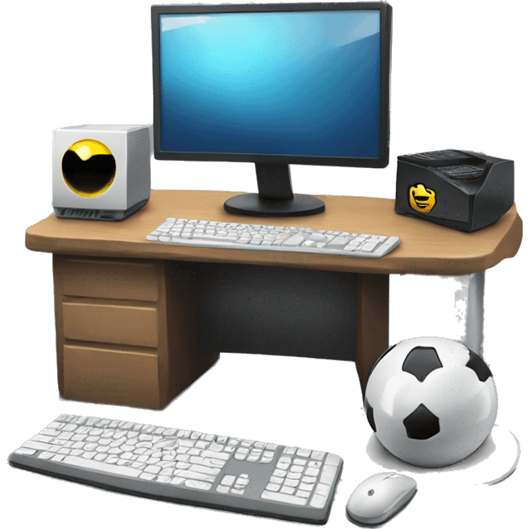 Gaming pc with keyboard and mouse on a computer desk emoji