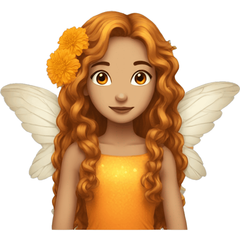 big wings, marigold, Beautiful, fairy, gold, orange, long hair emoji