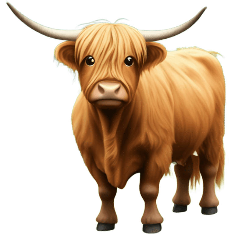 Highland cow in front of green hills emoji