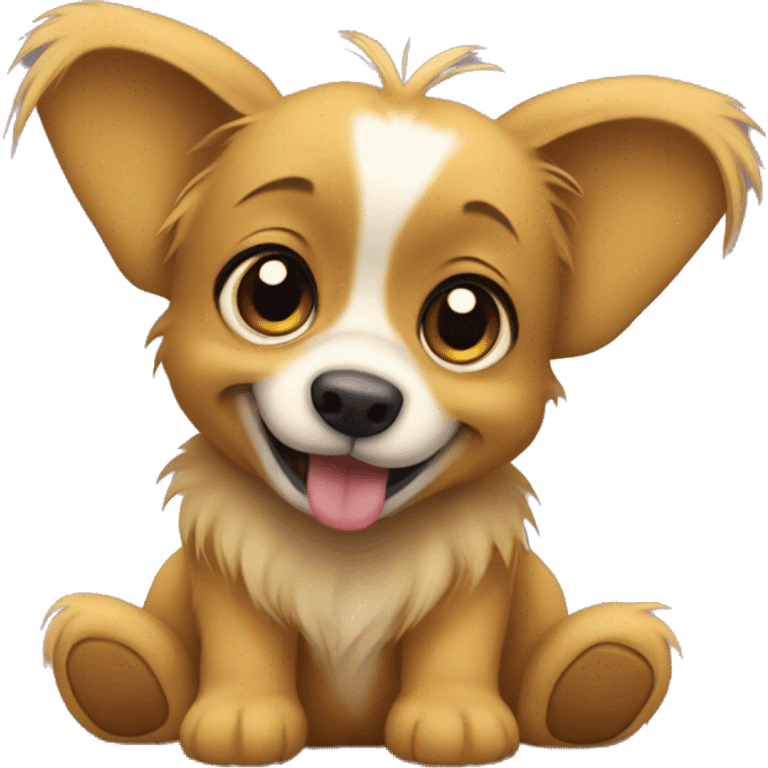 Papillon dog with a stuffed Winnie Pooh emoji