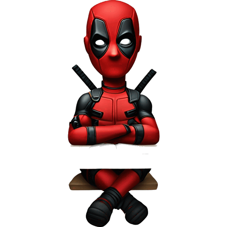 Cute Deadpool sitting at a desk, front view emoji