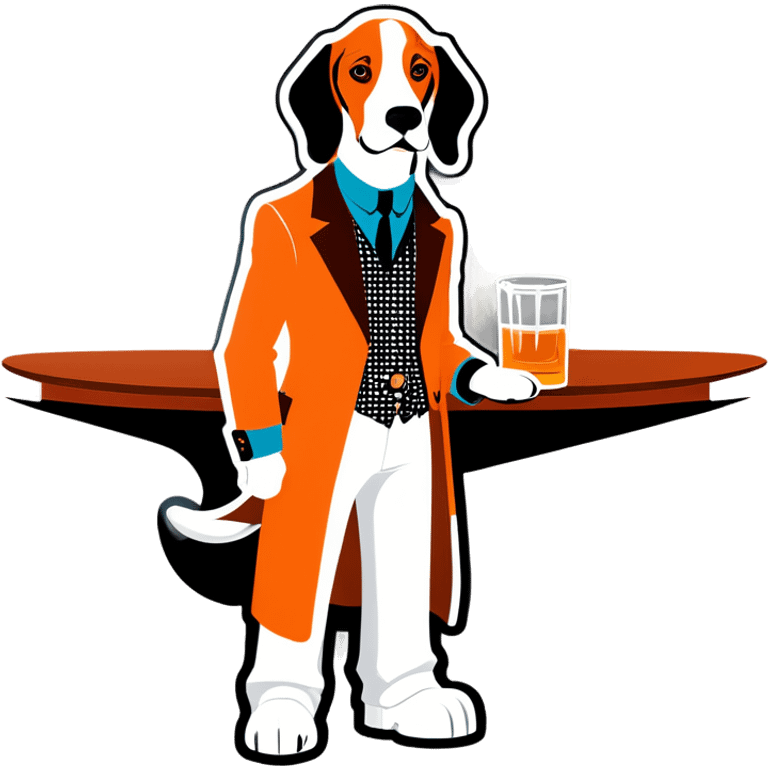 Hound dog in tangerine and white clothes at a whiskey bar emoji