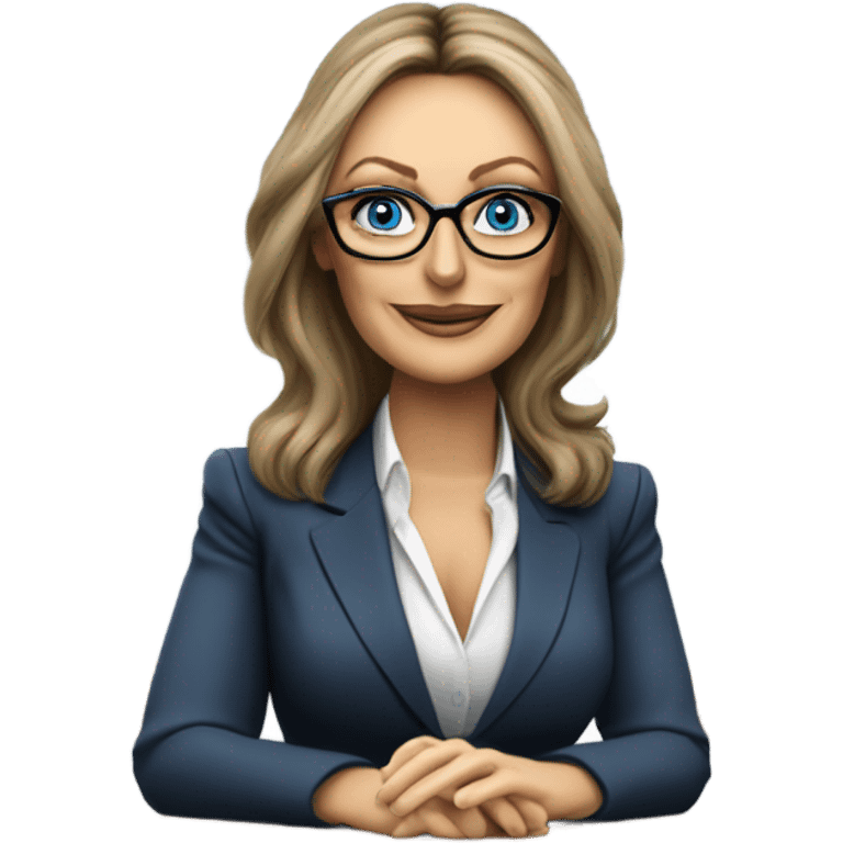 Carol Vordaman blue eyes wearing glasses in a business meeting  emoji