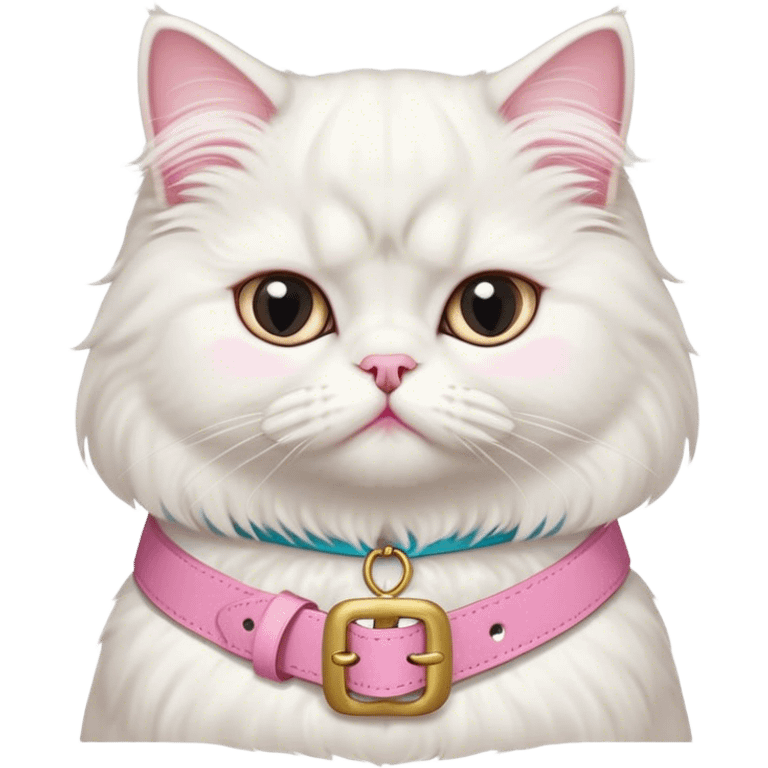 White Persian cat with pink belt  emoji