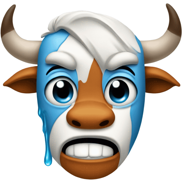 Very sad university of Texas longhorn crying large blue tears from his eyes and his mouth open emoji