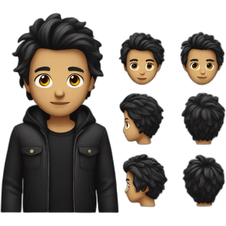 boy with black curtains hair in a black jacket emoji