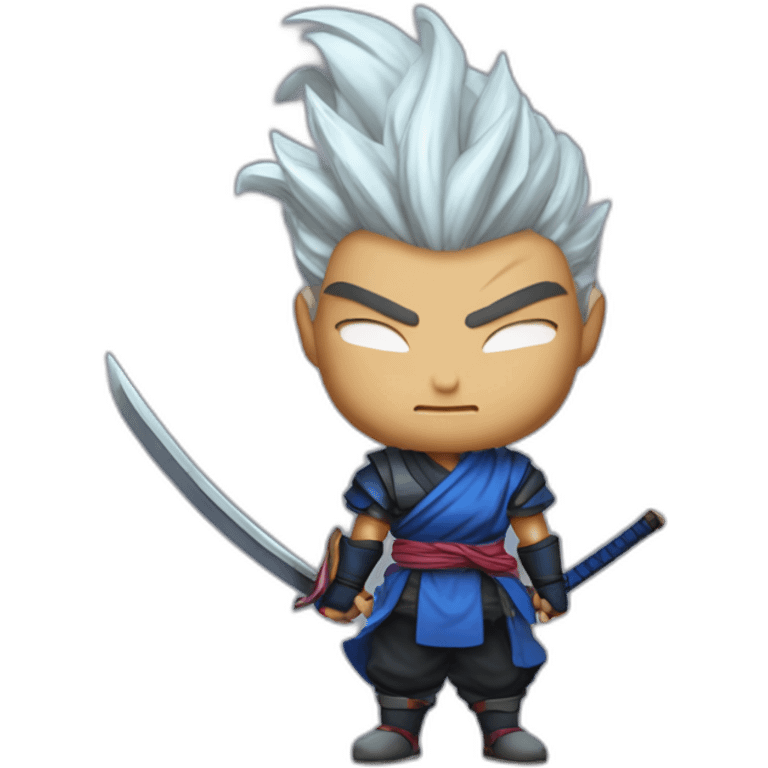 yasuo from league of legend in the dragon ball z style with  tied hair and a katana emoji