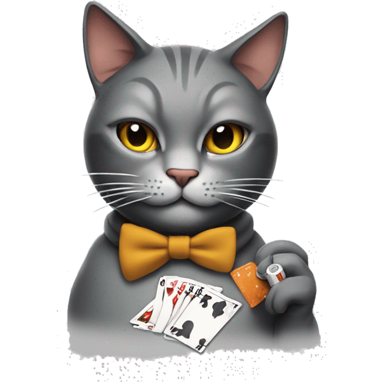 Cat smoking a cigarette playing poker  emoji