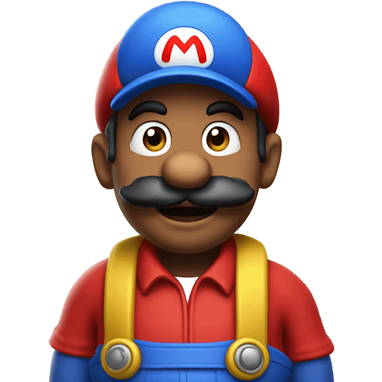 Mario plumber from the game with a black mustache red hat with a letter M on it and a blue trousers with yellow knobs on them and a red jacket emoji