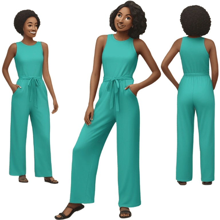 Create an emoji of a turquoise jumpsuit with adjustable waist and wide legs. The jumpsuit should have a modern, stylish design, with vibrant turquoise color and eco-friendly materials like organic cotton emoji