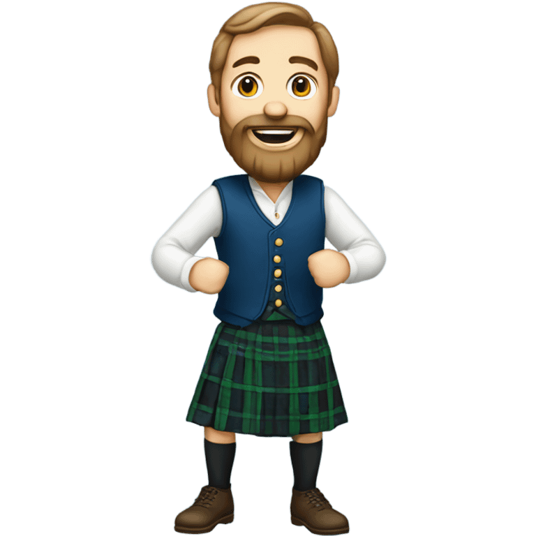 Dancing man in traditional Scottish clothes with beard emoji