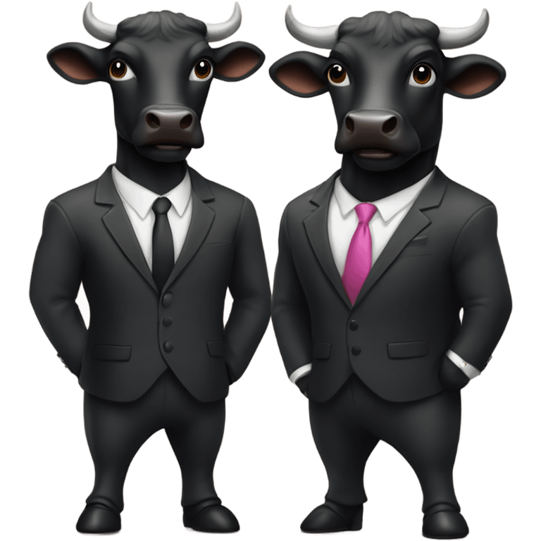 A black bit bull in a suit and a smaller one with a tu tu emoji