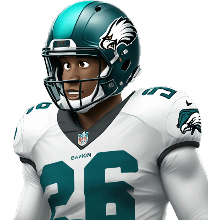 Saquon Barkley in teal Eagles jersey with number 26 and a teal helmet emoji