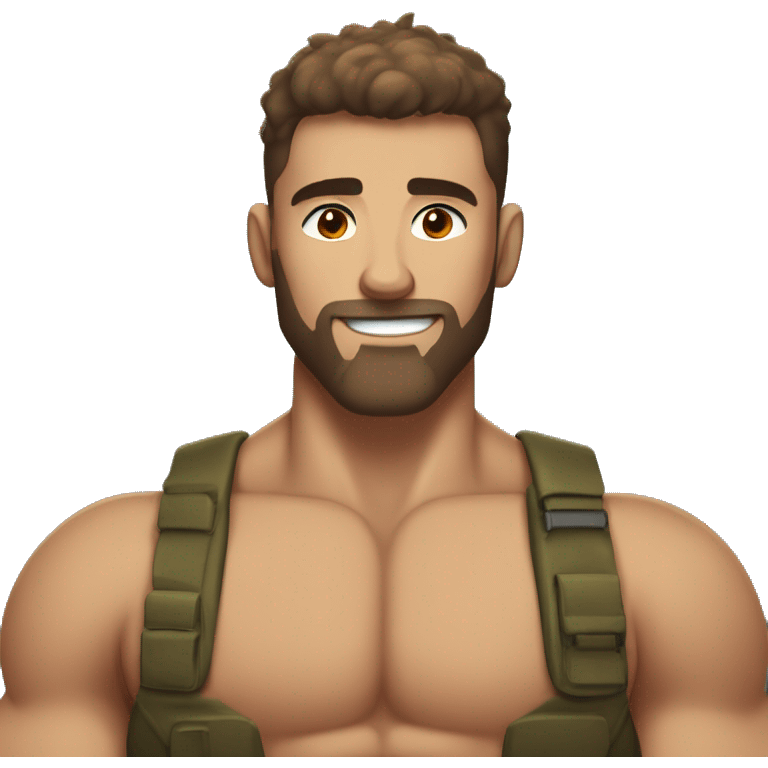 White skin, Shirtless, furry, brown hairy chest, Bodybuilder, biceps, military haircut emoji