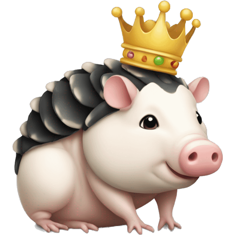 Black piebald chubby round armadillo pig panda centipede armadillo wearing a crown emoji