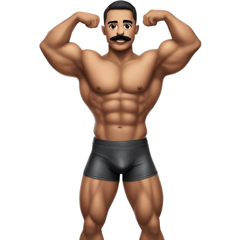 gay bodybuilder in jock with mustache underwear realistic emoji