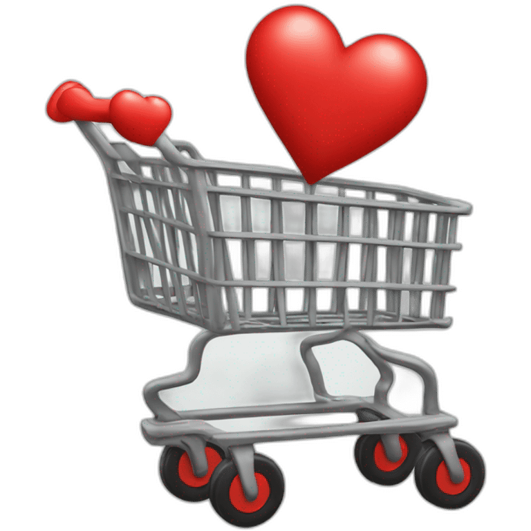 shopping cart with one red heart inside of ot emoji