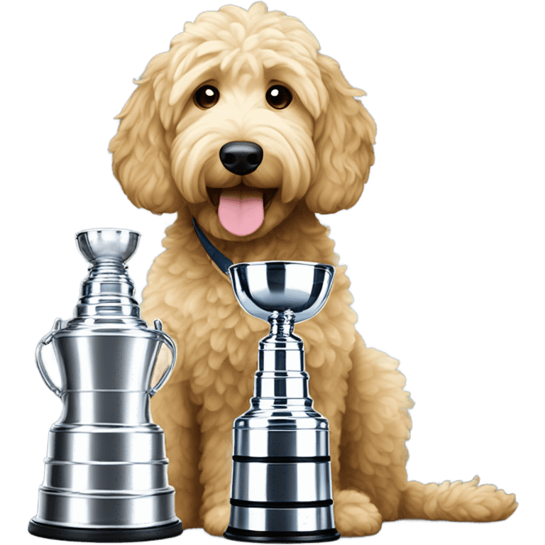 Goldendoodle with Stanley cup emoji