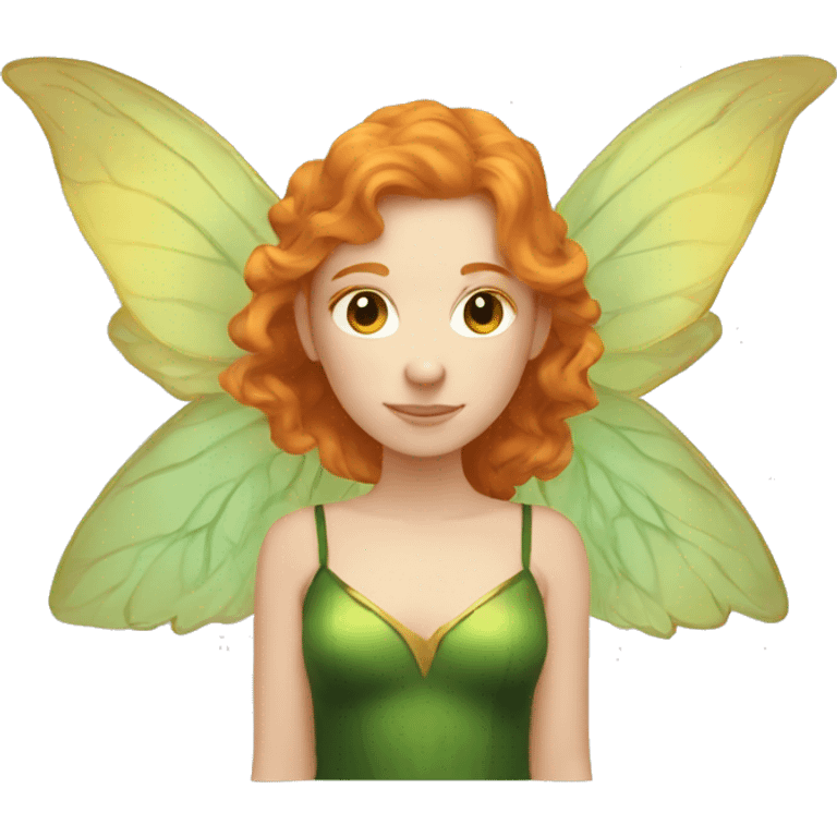 Beautiful, fairy, green, gold, chest length ginger hair, big fairy wings emoji