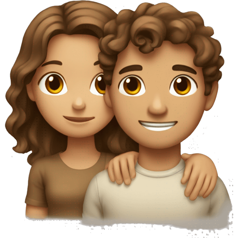 girl with wavy brown hair hugging tan boy with brown hair emoji