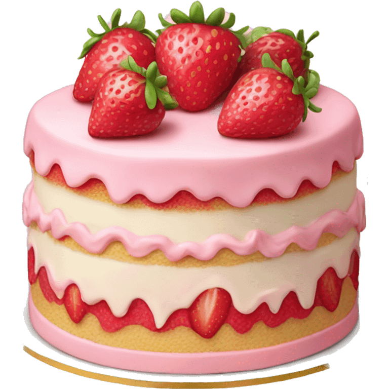 Pink strawberries and cream birthday cake  emoji