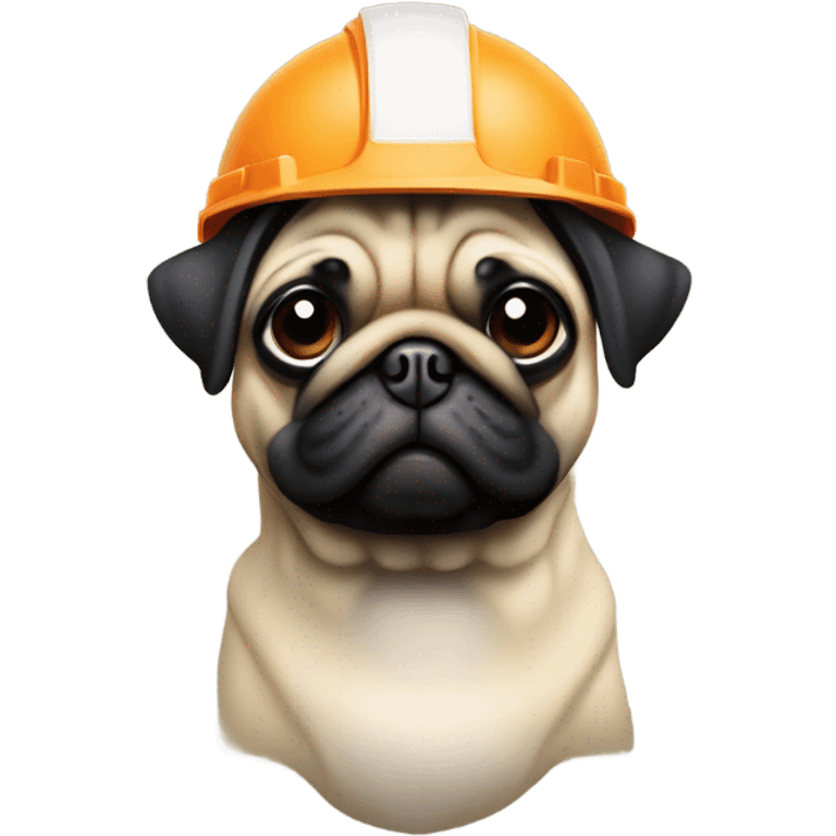 un perro pug con un casco de constructor en 3d emoji