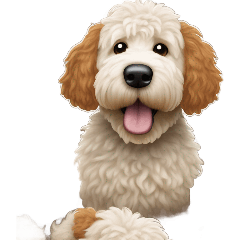 White Goldendoodle as a Cleveland Brown Football   emoji