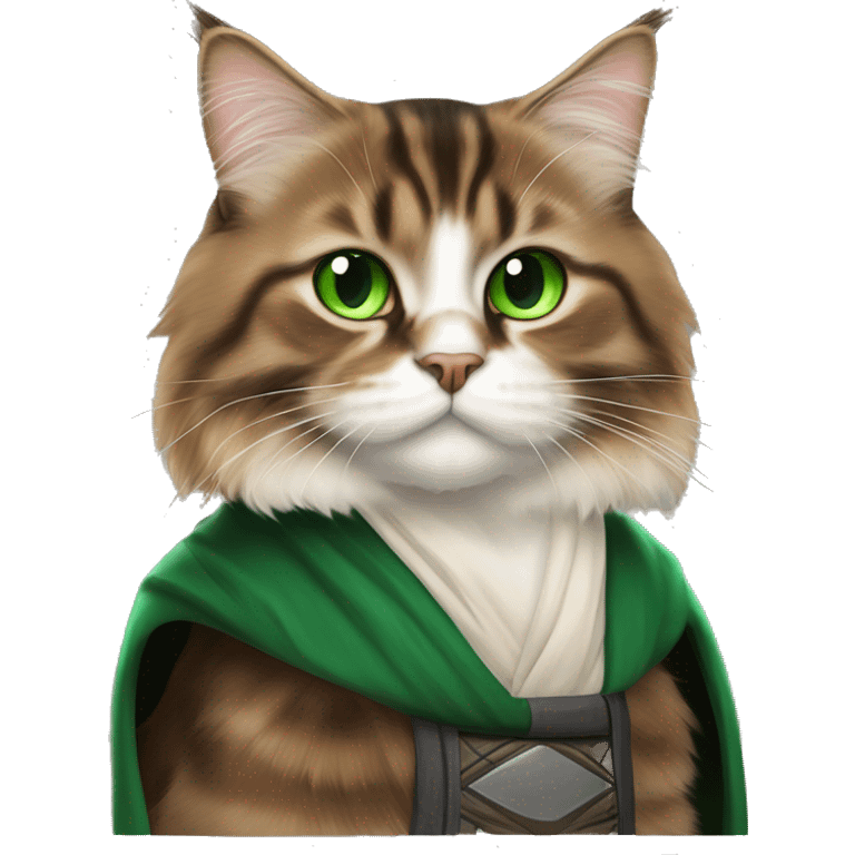 Brown and black Siberian cat with green eyes dressed as obi wan kenobi emoji