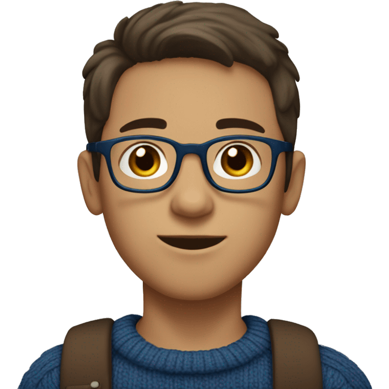 winter, christmas, young boy, short  brown hair, brown eyes, hispanic, dark blue sweater, full body, blue glasses emoji