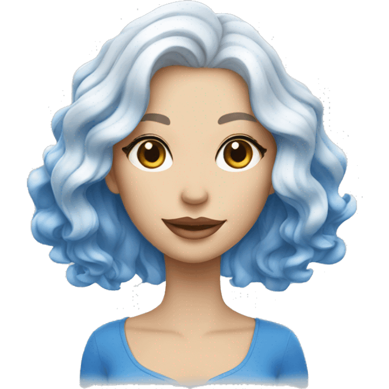 beauty woman, white hair with blue waves emoji