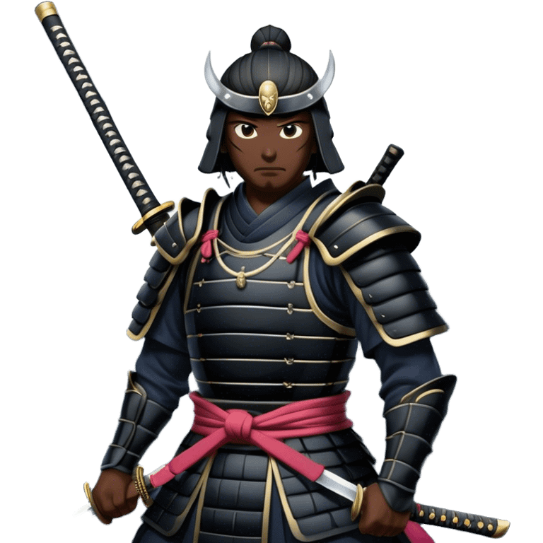 A dark samurai, black armor reflecting the moonlight, katana drawn emoji